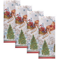 Elrene Home Fashions Santas Snowy Sleighride Cloth Christmas  17""X17"" (Napkins)  Multi
