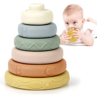 Bobxin Stacking & Nesting Rings Toy  Soft Circle Stacker  6 Pcs Building Stacker Teethers For Baby  Squeeze Play With Letter  Animal And Graphic  Toddler Learning Toys For 6 Month Old Boys Girls