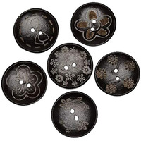 Libiline New 24Pcs Carve Wood Button 2 Holes Craft Clothe Sewing Decor  (Brown Carving  35Mm(1 3/8""))