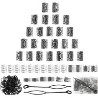 Viking Hair Beads Set (76Pcs): Metal Silver Clips  Cuffs  Coils And Rings For Men's Dreadlocks  Braids  Beard Decoration