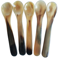 Duebel Set Of 5 Naturally Handcrafted Buffalo Horn Spoons  5.6"" X 1.1"" Dinner Ware Serving Spoon (Light Color)