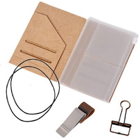 Passport Size Travelers Notebook Accessories Kit - Kraft File Folder  Zipper Case  Pen Holder  Binder Clip And 2 Elastic Bands
