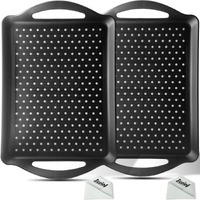 Ecoiou Non Slip Food Serving Tray With Handles  2-Pack Rectangle Anti-Slip Non-Toxic Dishwasher Safe Tray For Snack Fruit Dessert Breakfast Drink (Black)