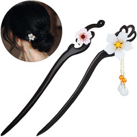 2 Pcs Chinese Hair Sticks Flower Retro Hair Stick Pin Wooden Hair Chopsticks With Tassel Handmade Hairpin For Women Girl  Hanfu Dressing Accessories