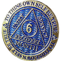 6 Month Aa Medallion Dusty Blue Color Gold Plated 180 Day Sobriety Chip
