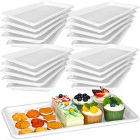 Macarrie 20-Piece White Rectangular Plastic Serving Trays  Disposable  Modern Style  15 X 8 Inch  For Party Buffet  Wedding  Catering  Dessert  Appetizer