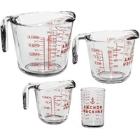 Anchor Hocking Glass Measuring Cups  4 Piece Set (5 Ounce  1 Cup  2 Cup  4 Cup Liquid Measuring Cups)