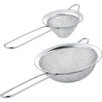Kafoor Set Of 2 Stainless Steel Mesh Strainers For Kitchen - 5.5 Inch Round Fine Mesh Strainer & 3.4 Inch Conical Strainer Fine Mesh - Ideal To Sieve Pasta Noodles  Quinoa  Tea  Coffee  Juices  Flour