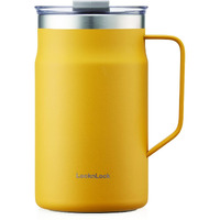 Locknlock Metro Mug Premium 18/8 Stainless Steel Double Wall Insulated With Handle Perfect For Table With Lid  Yellow  20 Oz