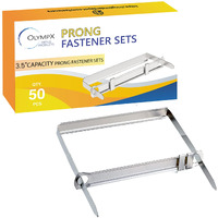 Olympx 50 Pcs Of 3.5  Capacity Premium Metal Prong Paper Fastener Complete Set  2.75 Inch Base With Standard 2-Hole Punch Compressor For Paper File Folder  50 Per Box