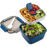 Freshmage Salad Lunch Container To Go  52-Oz Salad Bowls With 3 Compartments  Salad Dressings Container For Salad Toppings  Snacks  Men  Women (Blue)