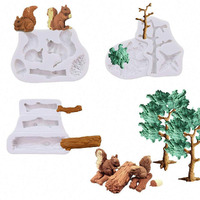 3Pcs/Set Forest Animal Silicone Fondant Molds Squirrel Chocolate Candy Mould Lumberjack Woodland Stump Pine Cones Wooden Tree Trunk Polymer Clay Molds Cake Decorating Tools