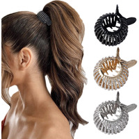 Frdtluthw Rhinestone Small Hair Claw Clips For High Ponytail  Shining Shark Hair Clips For Women Thick Long Hair (3 Colors  Pack Of 3)