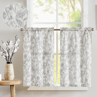 Jinchan Floral Kitchen Curtains 24 Inch Gray Linen Tier Curtains Farmhouse Cafe Curtains Country Botanic Small Window Curtains Rod Pocket Rustic Flax For Laundry Room Bathroom 2 Panels Grey On Beige
