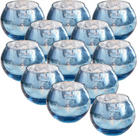 12 Pcs Blue Votive Candle Holders- Mercury Glass Votives Tealights Holders  Blue Candle Holders Blue Centerpieces For Blue Bridal Shower Decorations  Fall Table Decorations