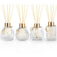 Trifolic 4Pcs Reed Diffuser Set With Metal Golden Decoration  3.5-4.2Oz Empty Reed Diffuser Bottles With 20Pcs Reed Diffuser Sticks  Unique Design Bottles For Home And Office(4 Pcs Different Bottles)