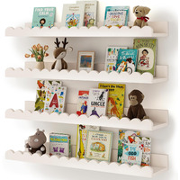 Nursery Book Shelves  4-Pack White Floating Shelves For Wall Kids  Scalloped Shelves  Wall Book Shelves For Bedroom Kids  Toddler Room  Baby Room  Nursery Decor