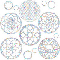 Shawula 18Pcs Mandala Window Clings Anti-Collision Window Decals To Save Birds From Window Collisions Non Adhesive Prismatic Vinyl Window Clings Rainbow Stickers