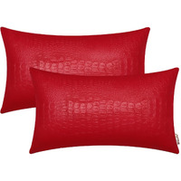 Brawarm Faux Leather Pillow Covers 12 X 20 Inches  Christmas Red Leather Pillow Covers Pack Of 2  Crocodile Leather Decorative Lumbar Throw Pillows For Living Room Couch Bed Sofa Home