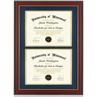 Minesaxel Double Diploma Frames 14X20 Fits Two 8.5X11 Inch Certificates  Documents And College Degree  Cherry Red Frame With Golden Trim For 8 1/2 X 11 With Blue Gold Double Mat  Wall Mounting