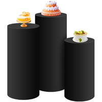 Saitimade Set Of 3 - Black Cylinder Pedestal Stand Covers  Flexible Cylinder Stand Covers For Party  Wedding Or Birthday Event Decor - Only Contains Cylinder Covers