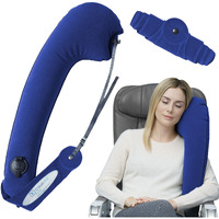 Travelrest Ultimate Travel  Neck & Body Pillow - Strap To Plane & Car Seat - Compact  Comfort And Convenient For Office Napping  Airplane  Bus & Train - Upright Sleeping - Rolls Up Small - Blue