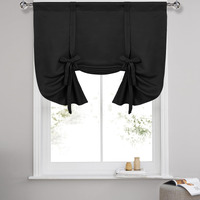 Dwcn Tie Up Curtain-Thermal Insulated Room Darkening Blackout Curtains For Livingroom  Bedroom And Dining Room  Black  W42 X L45 Inches  1 Rod Pocket Panel