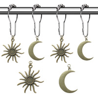 Aimoye Sun Moon Celestial Shower Curtain Hooks Rings - Mid Century Abstract Boho Shower Curtain Hooks  Minimalist Vintage Cute Shower Curtain Hooks Chic Mystic Fantasy Goth Nature Bathroom Decor