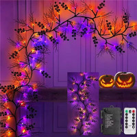 Halloween Garland Purple & Orange Lights Halloween Decorations 6 Ft 54 Led Halloween Willow Vine Twig Timer 8 Modes Remote Control Battery Operated Artificial Garland For Wall Outdoor Indoor Fireplace