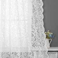 Bujasso White Sheer Lace Curtains 63 Inch Vintage Floral Sheer Window Curtain Panels For Living Room Bedroom Elegant Light Filtering White Drapes Window Treatment Sets Grommet Top 2 Panels 54"" Wx63 L