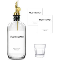 Toldatli Mouth Wash Dispenser For Bathroom  Glass Mouthwash Dispenser Container  Mouth Wash Container Bottle With Cup  Refillable Mouthwash Decanter  16Oz
