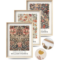 Framed William Morris Canvas Wall Art Floral Pattern Vintage Poster Wall Decor 16X12In High Framed Wood Design Prints Minimalist Classic Decor Aesthetic For Living Room Bedroom Bathroom Set Of 3