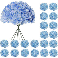 Cherica 20 Pcs Blue Hydrangea Artificial Flowers Bulk  Faux Hydrangea Flowers Heads  Artificial Fake Silk Hydrangea Flowers With Stems  Blue Flowers Artificial For Decoration Wedding D?Cor