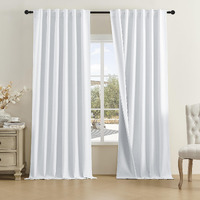 Dualife Greyish White Linen 100% Blackout Curtains 96 Inch Long Light Blocking Privacy Protect For Master Bedroom Living Room Pinch Pleated/Rod Pocket/Back Tab/Hook Belt W50 X L96 Pure White 2 Panels
