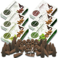 Leafy - Backflow Incense Cones For Waterfall - Scented Inscents-Cones - Peppermint  Citronella  Pine  Cedar  Eucalyptus  Lemongrass - Insiensos Aromaticos - 6X10=60 Large Variety Pack