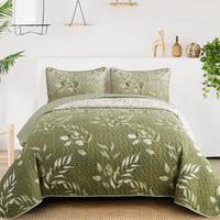 Anibedding Floral Queen Quilt Set 3 Piece Olive Green Flower Pattern Bedspread Coverlet Set For All Season Gradient Green Soft Lightweight Microfiber Bedding Set (96""?90"")