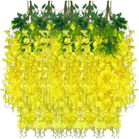 Yellow Artificial Wisteria Flower Vines  3.77 Feet Yellow Wisteria Hanging Flowers Garland  24 Pack Fake Yellow Wisteria  Hanging Vines For Photo Backdrop  Trailing Flower  Yard Flower Vines Decor