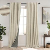 Koufall 52X94 Inch Length Light Tan Back Tab Linen Blackout Curtains