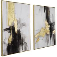 Black And White Abstract Canvas Wall Art - Set Of 2 Piece 24 X 36 Inch Framed Hand-Textured Geometric Artwork - Perfect For Stylish Living Room Or Office Decor