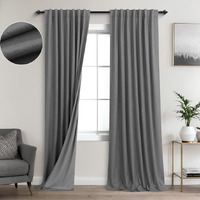 Koufall Gray Curtains 96 Inches Long 2 Panels Linen Textured Back Tab Pleated Black Out Charcoal Grey Blackout Drapes For Bedroom Living Room