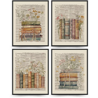 Plkmn Vintage Book Reading Posters For Library 8X10  Book Club Decorations  Library Decor  Retro Vintage Book Wall Art For Reading Room Classroom Nursery  Book Lovers Gifts  Set Of 4 Unframed