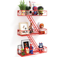 Mvpsonag Fire Escape Shelf - 3 Tier Red Fire Escape Wall Shelf With Basket Wall Organizer  New York Metal Decorative Shelves  Diy Floating Action Figurine Display Shelf For Bedroom  Home D?Cor