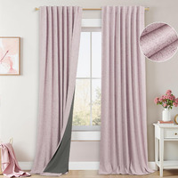 Koufall 52X102 Inches Long Pink Back Tab Linen Blackout Curtains For Living Room