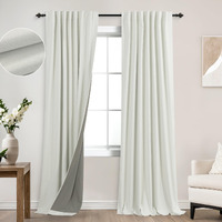 Koufall 52X84 Inch Length Ivory Back Tab Linen Blackout Curtains