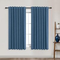 Koufall 52X54 Inches Long Denim Blue Back Tab Linen Blackout Curtains For Living Room