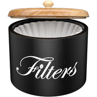 Coffee Filter Holder  Wooden Coffee Filter Storage With Lid  Round Coffee Filter Container For Counter  Rustic Farmhouse Coffee Bar Accessories Decor (Black)