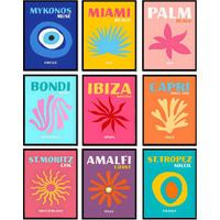 Loartve 9Pcs Preppy Travel Wall Art Prints Colorful Abstract Aesthetic Room Decor Pictures Trendy Canvas Posters For Teen Girls Bedroom Apartment College Dorm Decoration  Unframed