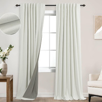 Koufall 52X100 Inch Length Ivory Back Tab Linen Blackout Curtains For Living Room 2 Panels Set