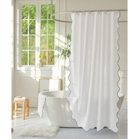 Youngseahome White Fabric With Water Blue Scalloped Border Shower Curtain Boho Chic Cloth Shower Curtain For Bathroom Showers 72 X 72 Inches