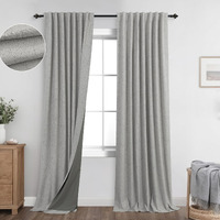 Koufall Light Grey Back Tab Linen Blackout Curtains 52X90 Inches Long